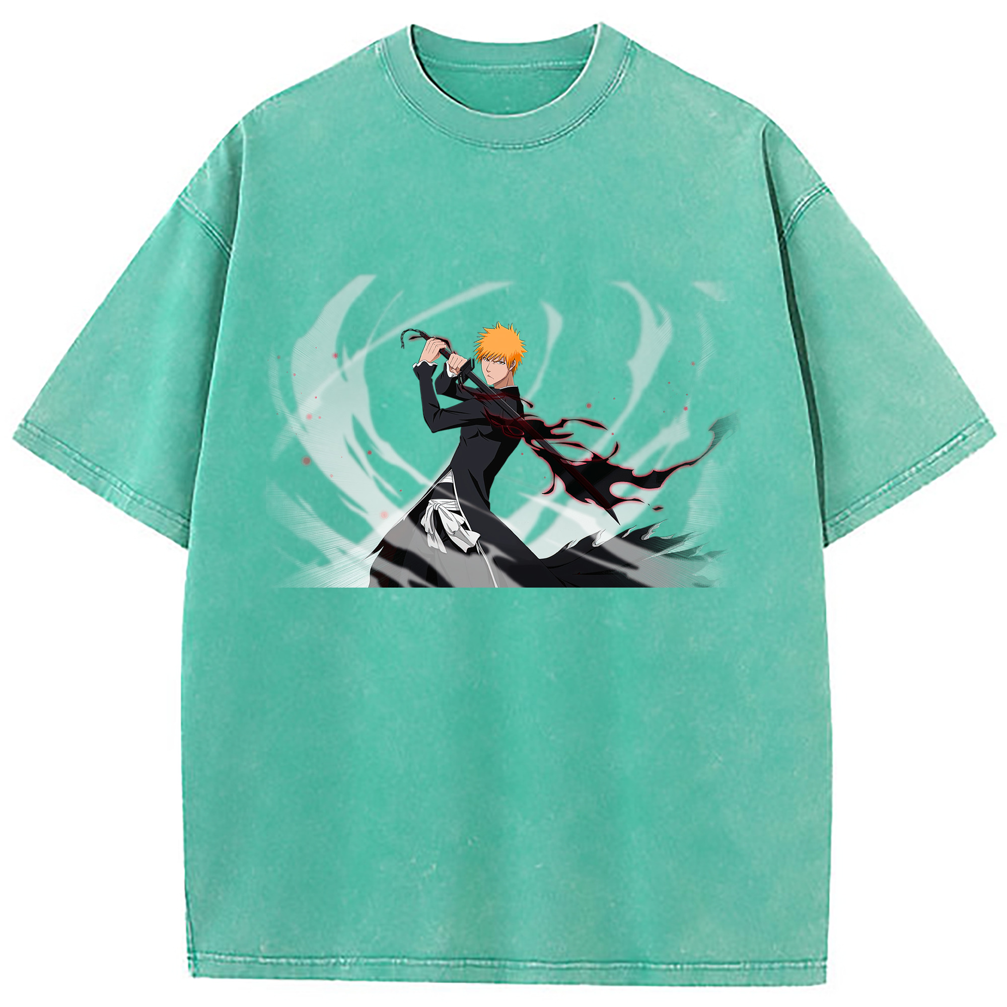 （画像用） ブリーチ 黒崎一護（くろさき いちご）BLEACH Kurosaki Ichigo 綿100% ヴィンテージ風 半袖Tシャツ（フロントプリント）